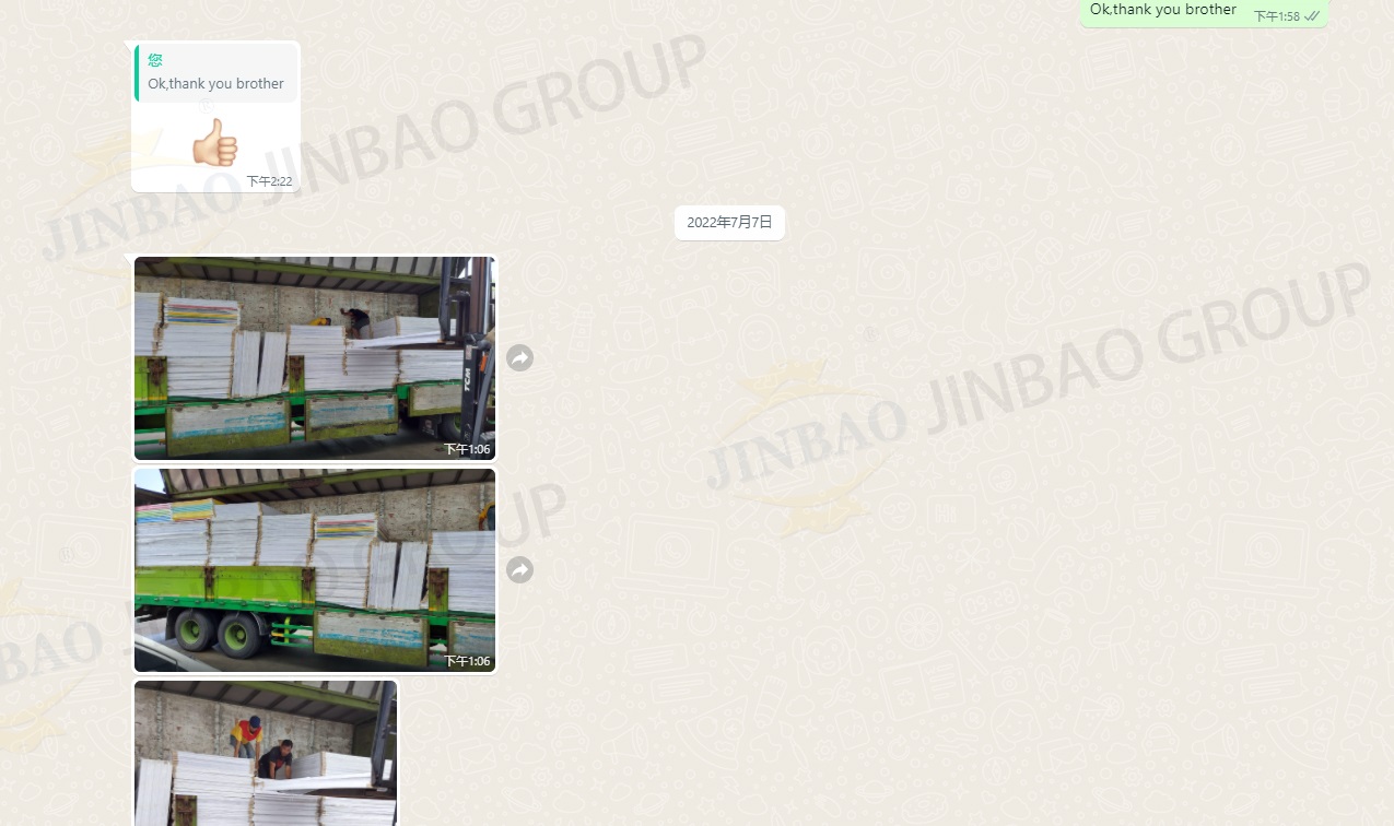 Los tableros de espuma de PVC Jinbao se entregan a los clientes a tiempo